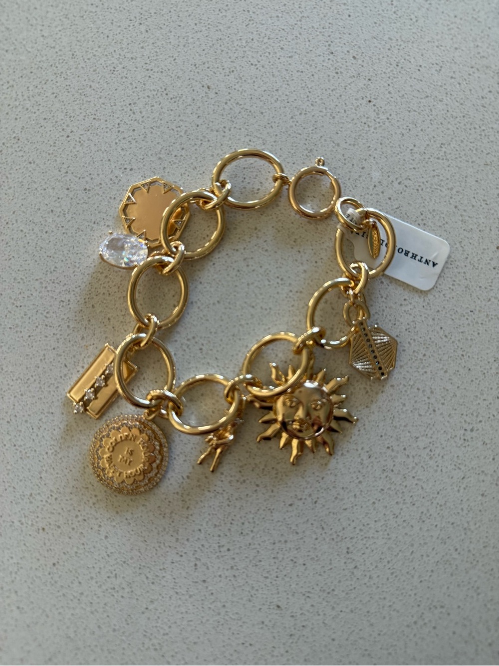 Anthropologie Gold Chunky Charm Bracelet